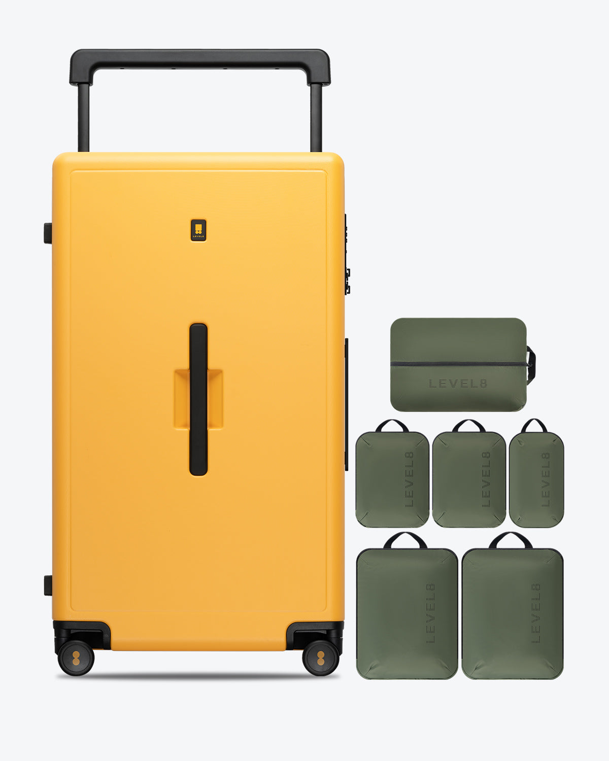 Voyageur Checked 28'' Yellowblack_LIMITED suitcase full front view with 6 packing cubes set