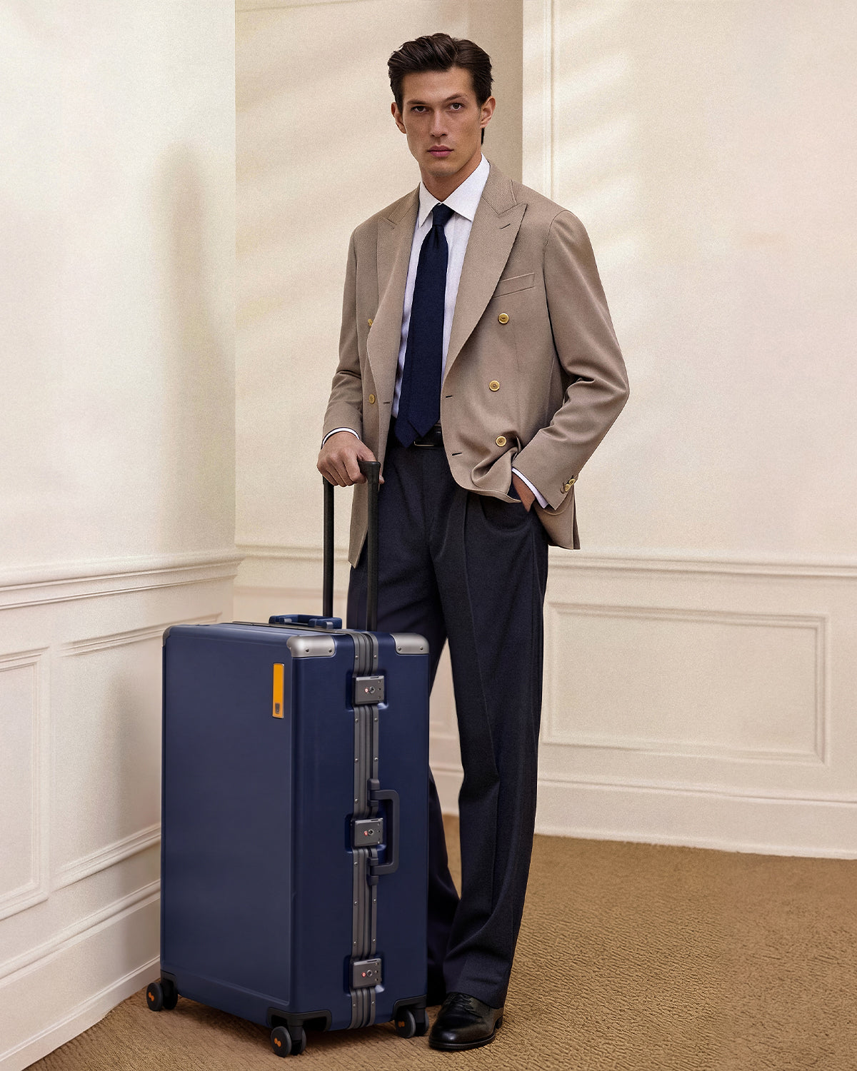 Young man walking with Hegent Checked 28