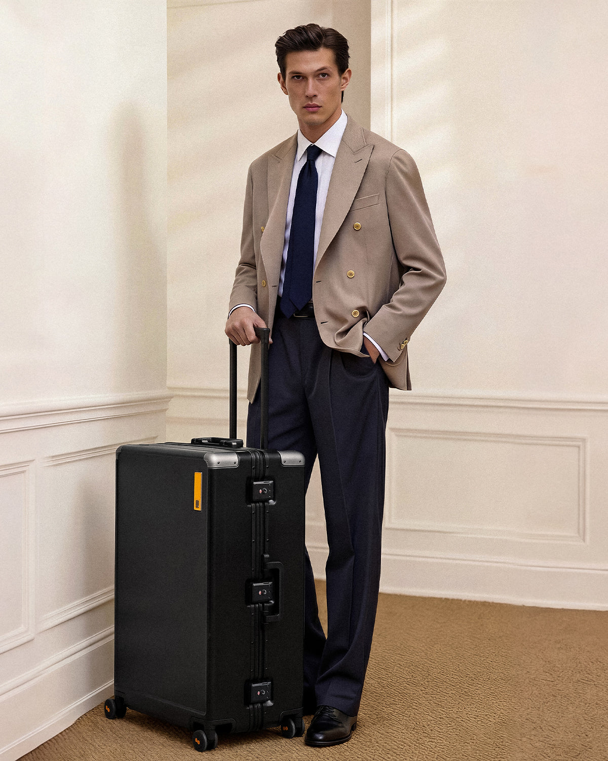 Young man walking with Hegent Checked 28